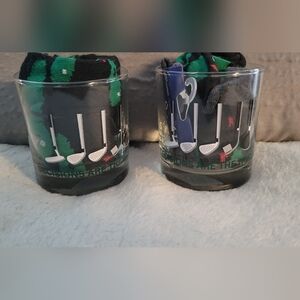 4 Pcs Golf Set, 2 Rocks Glasses, 2 Pair Of Socks